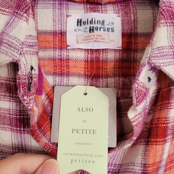 NEW Anthropologie Holding Horses Red Plaid Button Up Shacket Cotton Shirt Sz XS - Picture 9 of 13